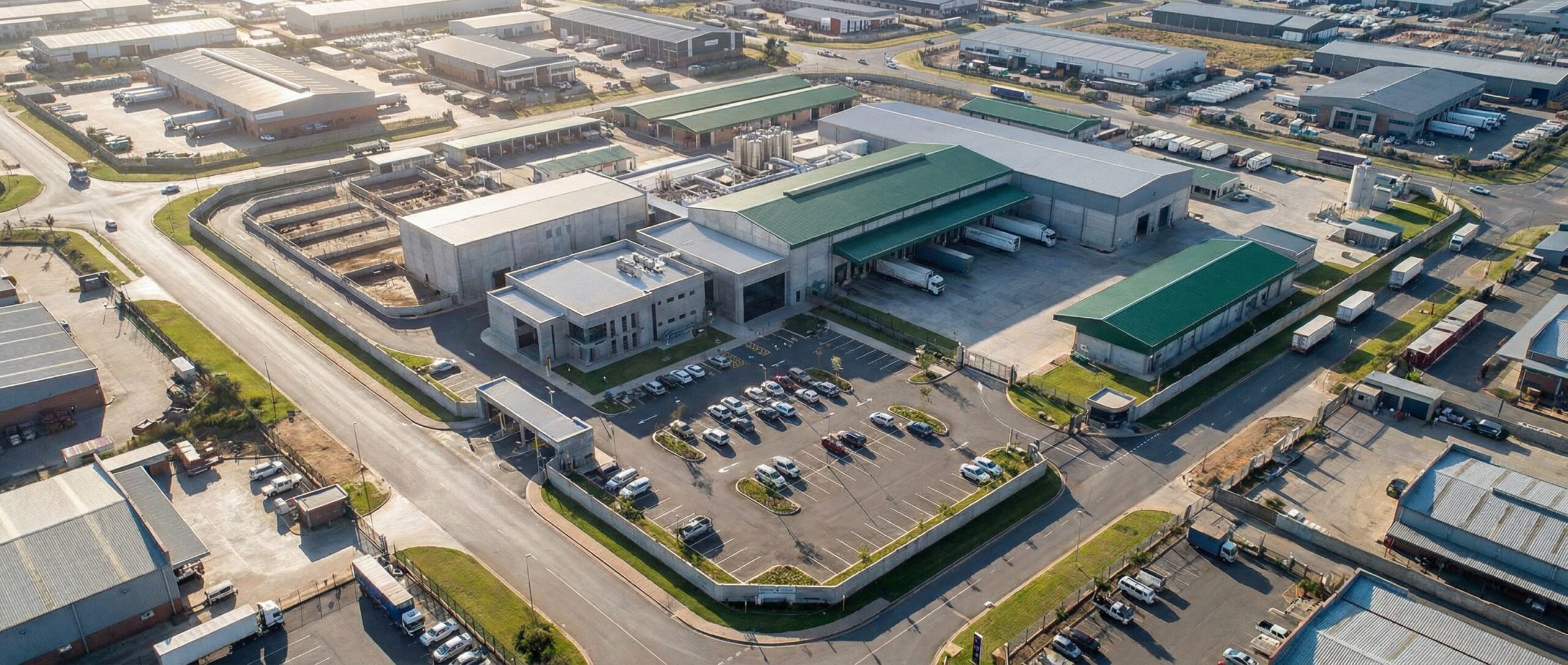 Modern slaughterhouse plant aerial view