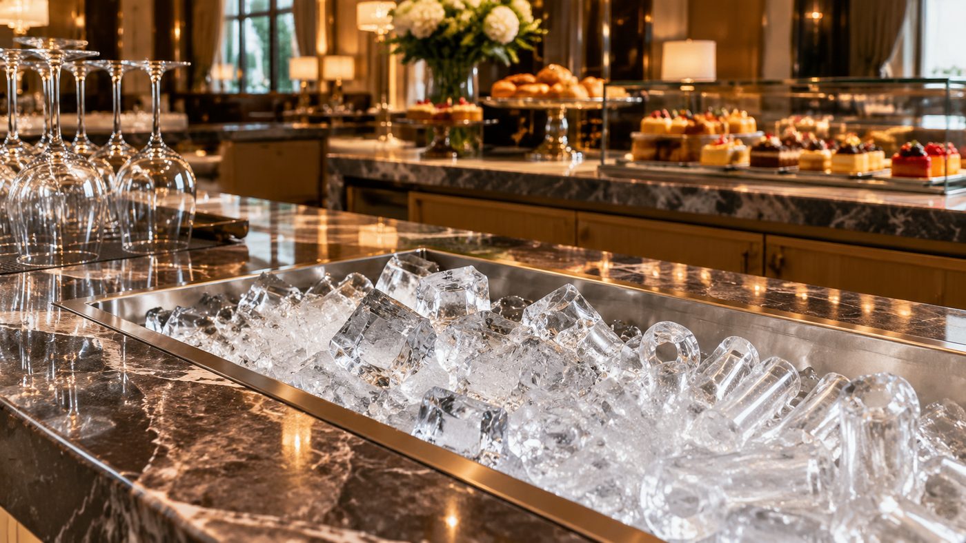 commercial ice machine for hotel and restaurant — beverage service on tube and cube ice