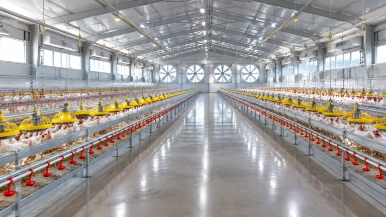 Poultry farm with modern cages